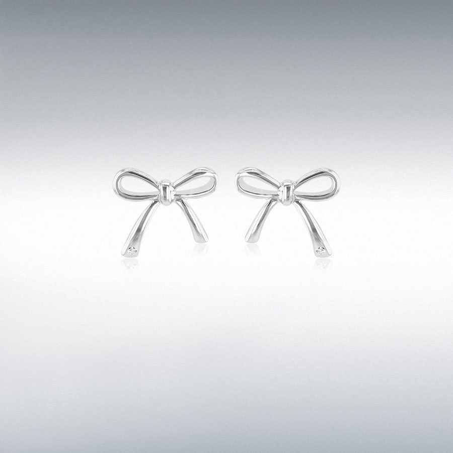 Silver Bow Stud Earrings 9mm x 10.5mm