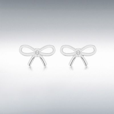 Silver Rhodium Plated Diamond Bow Stud Earrings Silver Rhodium Plated Diamond Bow Stud Earrings