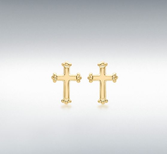 9ct Yellow Gold 8mm x 10mm Cross Stud Earrings