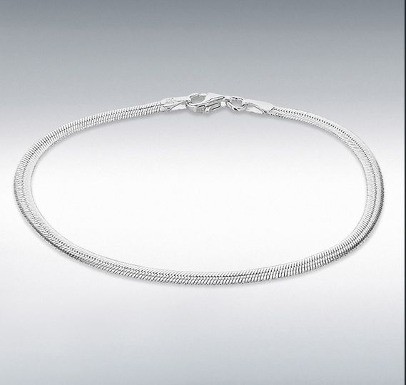 Sterling Silver 4mm Flat Snake Chain Bracelet 18cm/7&quot;