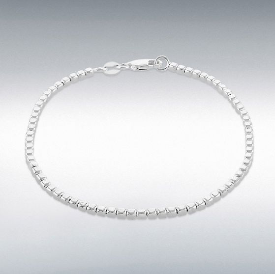Sterling Silver 2mm Square Bead Bracelet 19cm/7.5&quot;