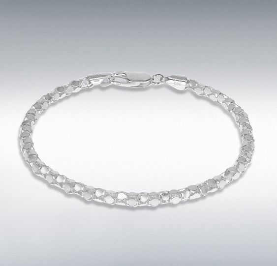 Sterling Silver Round Mirror Chain Bracelet 19cm/7.5&quot;