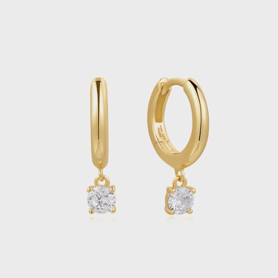 Drop Solitaire Huggies, Colour: Gold Plated