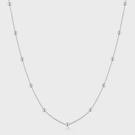 Silver Beaded Chain Necklace, Colour: Silver