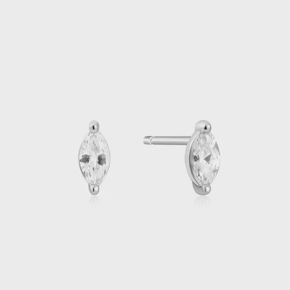 Silver Marquise Solitaire Studs, Colour: Silver