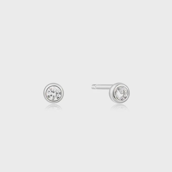 Silver Solitaire Cubic Zirconia Studs, Colour: Silver