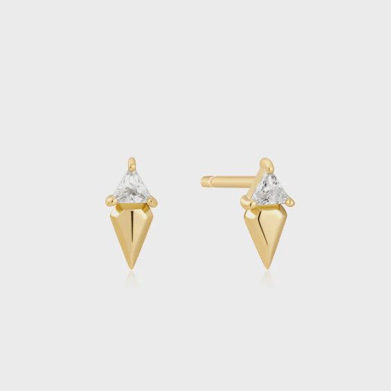 Silver Triangle Cubic Zirconia Geometric Stud Ear Jackets, Colour: Gold plated