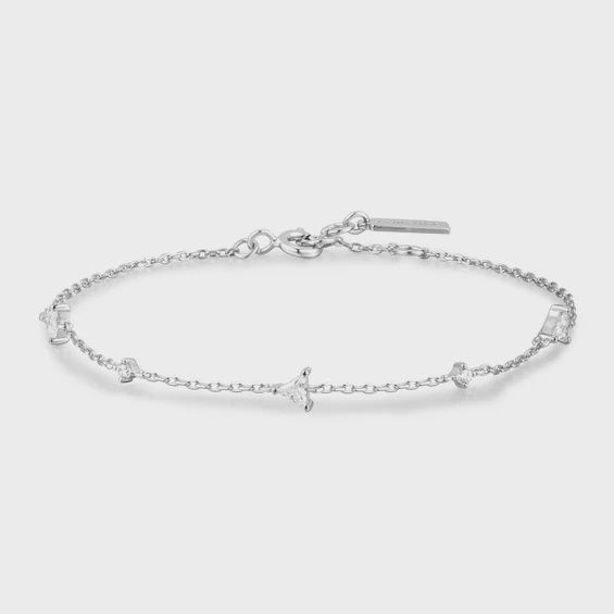 Silver Triangular Cubic Zirconia Station Bracelet, Colour: Silver