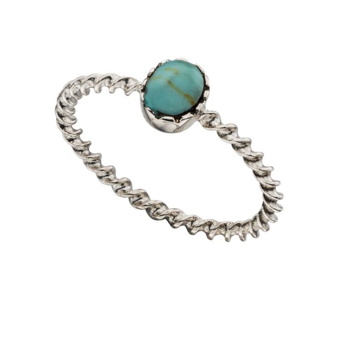 Silver Twisted Imitation Turquoise Ring