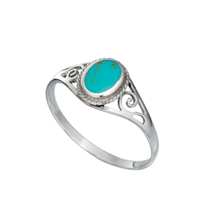 Silver Oval Imitation Turquoise Ring