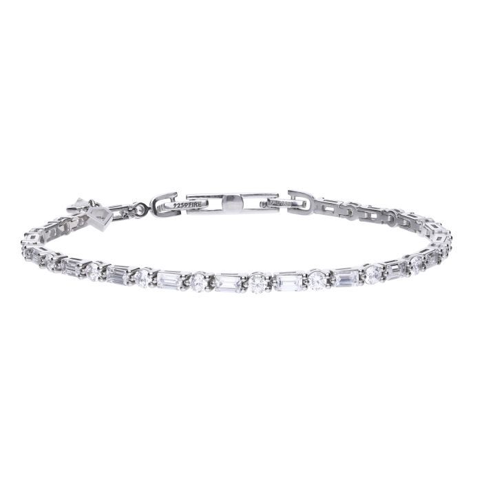 Silver Diamonfire Baguette and Round Zirconia Bracelet