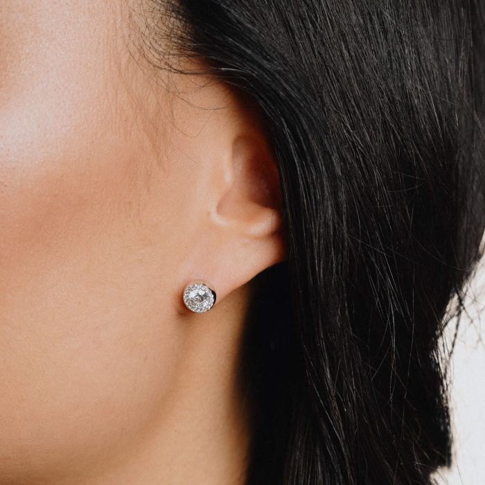 Silver Diamonfire Round Cluster Stud Earrings
