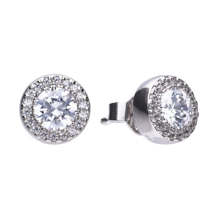 Silver Diamonfire Round Cluster Stud Earrings