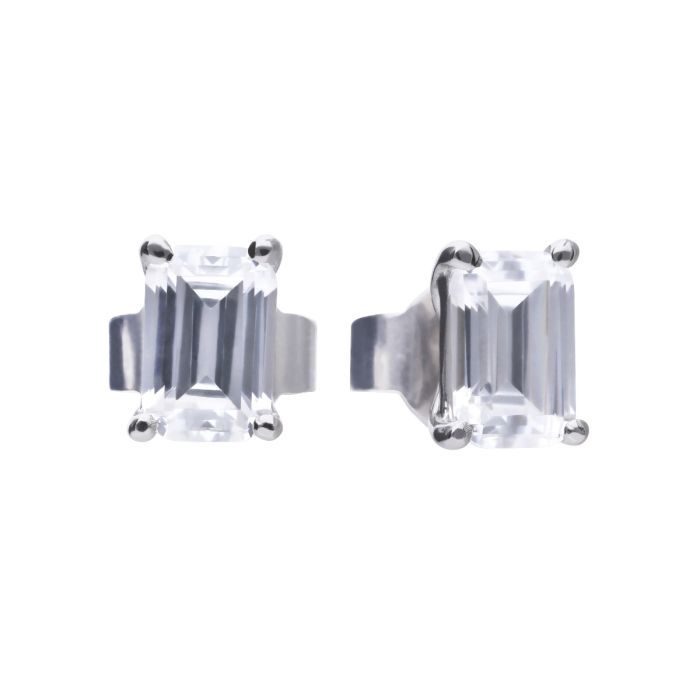 Silver Diamonfire Emerald Cut Zirconia Stud Earrings