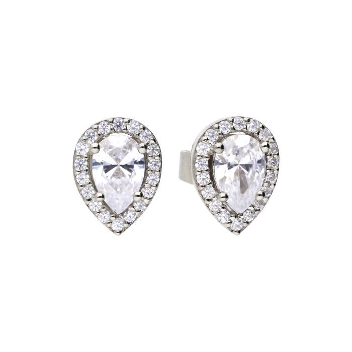 Silver Diamonfire Teardrop Halo Stud Earrings