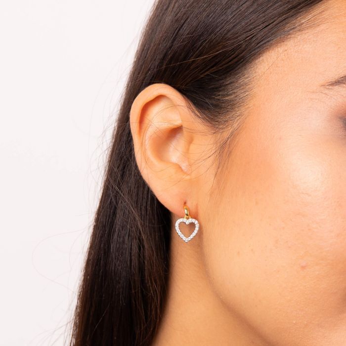 Silver Diamonfire Pave Set Heart Drop Earrings
