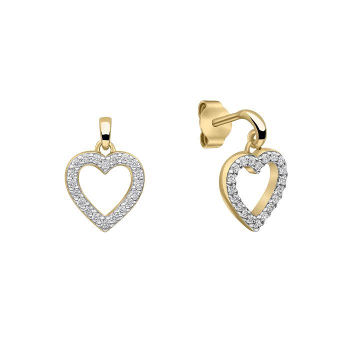 Silver Diamonfire Pave Set Heart Drop Earrings