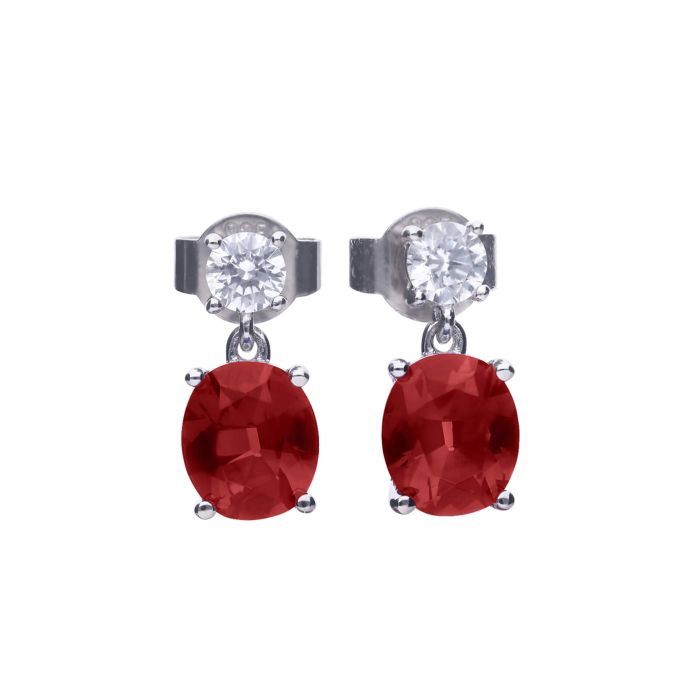 Silver Diamonfire Red Oval Drop Earrings