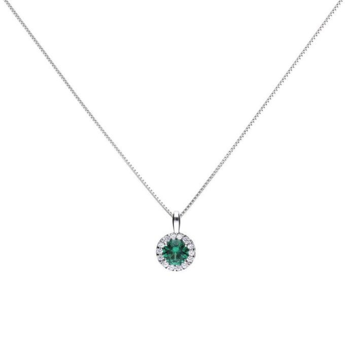 Silver Diamonfire Round Colour Pave Pendant, Colour: Green
