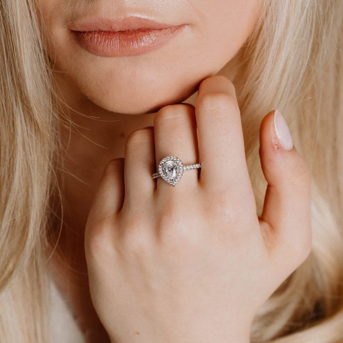Silver Diamonfire Teardrop Ring with Pave Shoulders