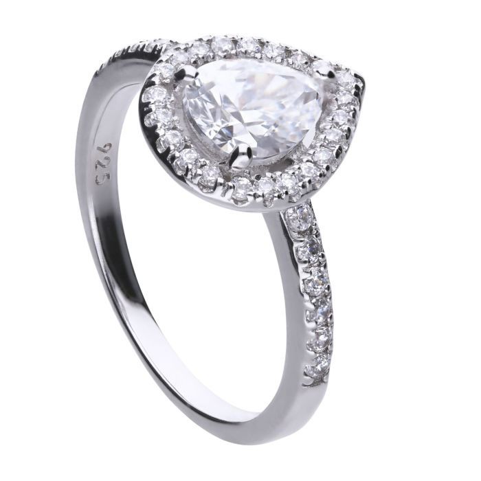 Silver Diamonfire Teardrop Ring with Pave Shoulders