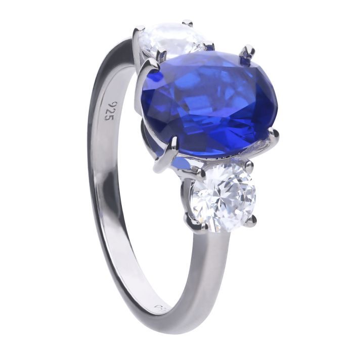 Silver Diamonfire Oval Trilogy Ring, Colour: Blue
