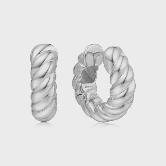Silver Bold Texture Medium Huggie Hoop Earrings, Colour: Silver