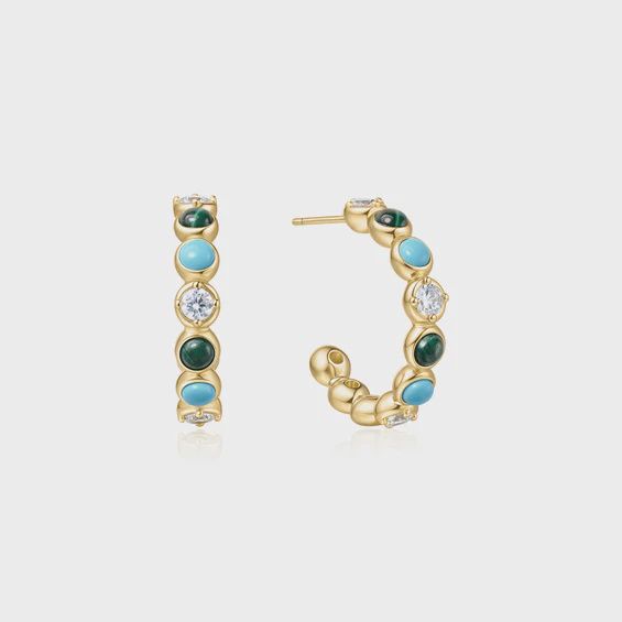 Silver Malachite and Turquoise Large Hoops