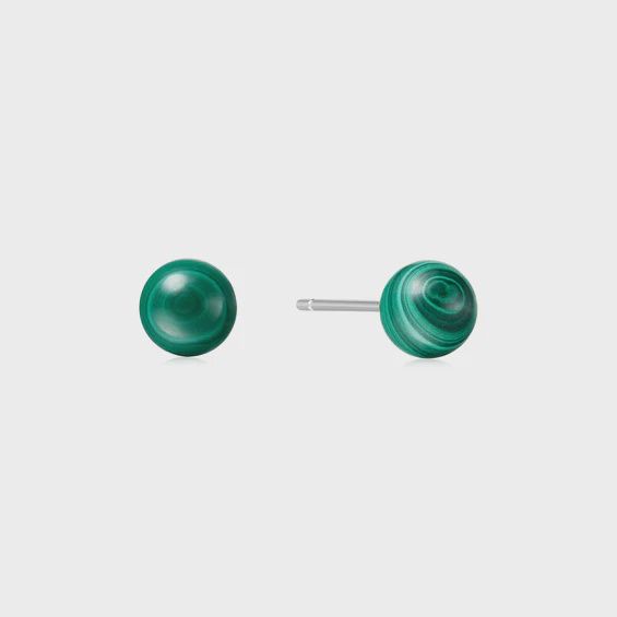 Silver Malachite Sphere Stud Earrings, Colour: Silver