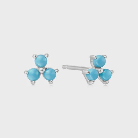 Silver Lab Created Turquoise Lotus Stud Earrings, Colour: Silver