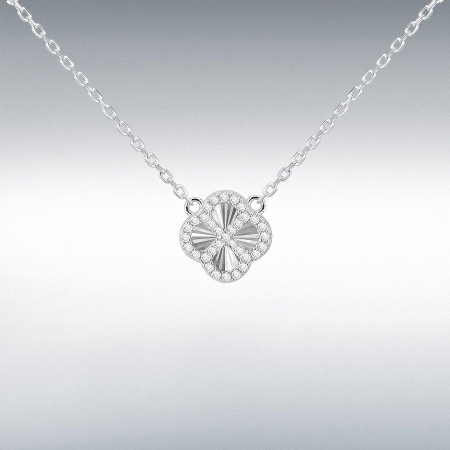 Sterling Silver Rainbow Clover and White CZ Adjustable Necklace