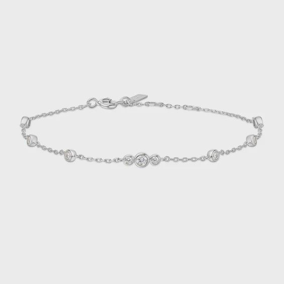 Zoom Silver Sparkling Bezel Cubic Zirconia Station Bracelet