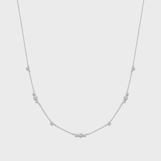 Silver Sparkling Bezel Cubic Zirconia Station Necklace, Colour: Silver