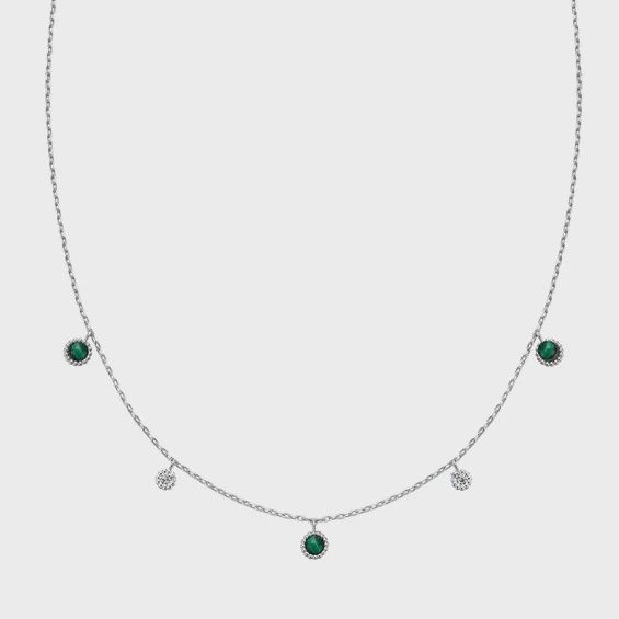 Silver Malachite Station Necklace