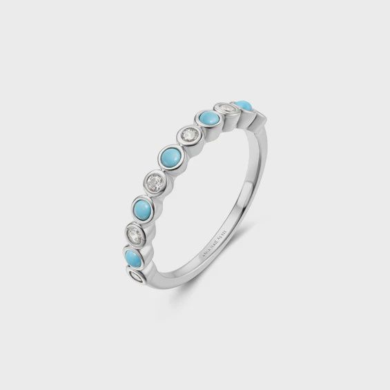 Silver Bezel Lab Created Turquoise Ring, Colour: Silver, Ring Size: 54