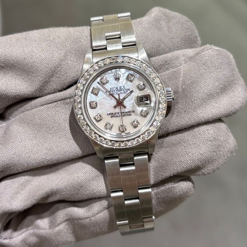 Pre-Owned Rolex Oyster Perpetual Steel Ladies Diamond Custom Set Datejust 69160
