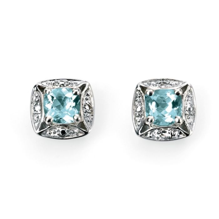 9ct White Gold Aquamarine Earrings with Diamonds