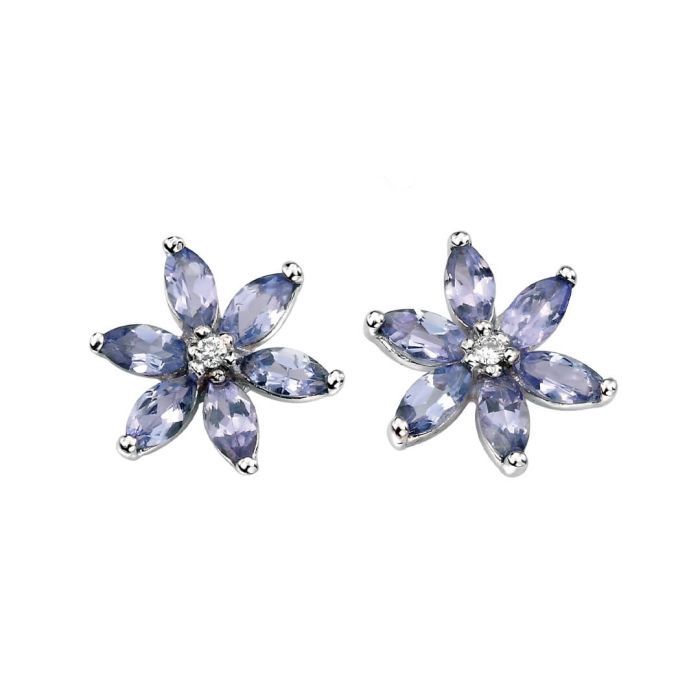 9ct White Gold Tanzanite Flower Earrings with Diamond