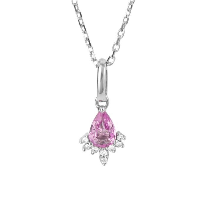 9ct White Gold Pink Sapphire Teardrop Pendant with Diamond 9ct White Gold Pink Sapphire Teardrop Pendant with Diamond