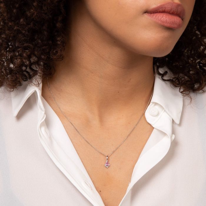 9ct White Gold Pink Sapphire Teardrop Pendant with Diamond