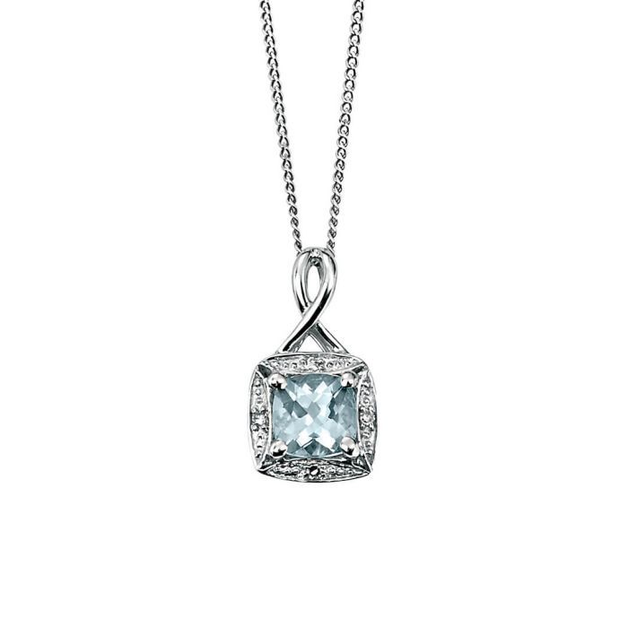 9ct Aquamarine Twist Pendant with Diamonds