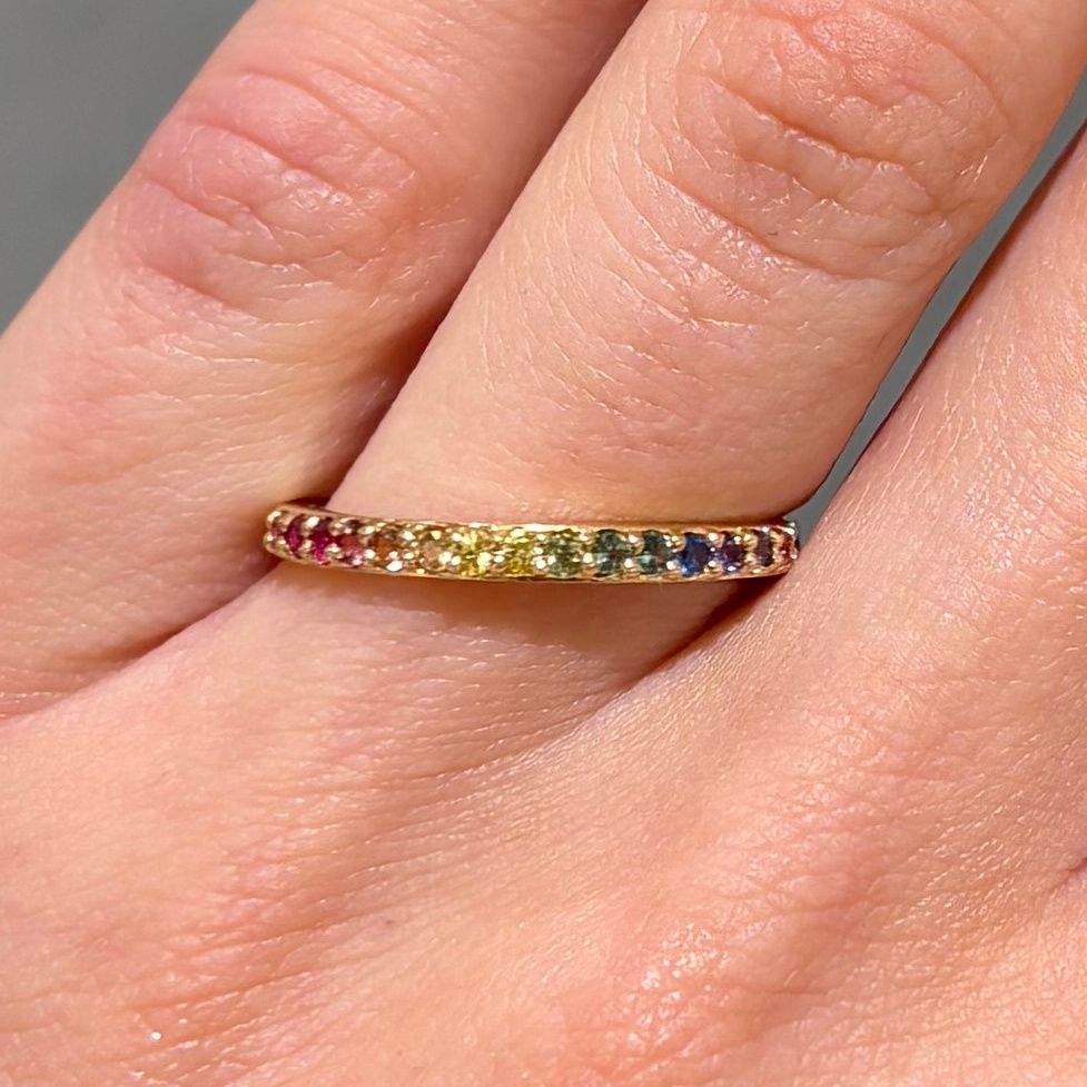 Pre-Owned 18ct Yellow Gold Multi-Colour Rainbow Sapphire Ring 1/2 ET