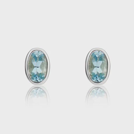 9ct White Gold Oval Aquamarine Rubover Stud Earrings 5x3mm