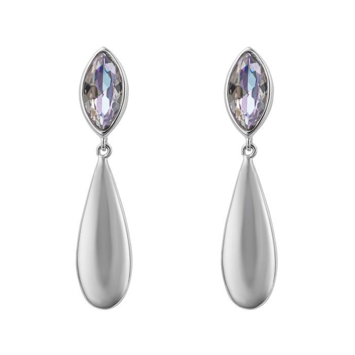 Silver Organic Pebble Drop Earrings with Navette Vitrail Crystal