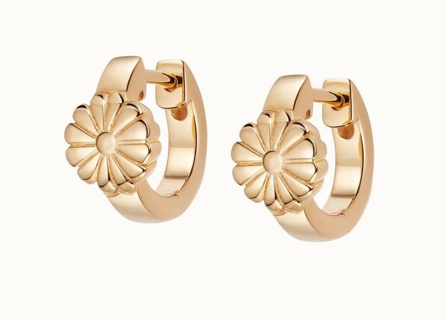 Silver Gold Plated Daisy Bloom Huggie Hoop Earrings, Metal: Sterling Silver with Gold Plating