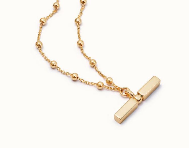 Silver Gold Plated T Bar Bobble Chain Necklace, Metal: Sterling Silver with Gold Plating