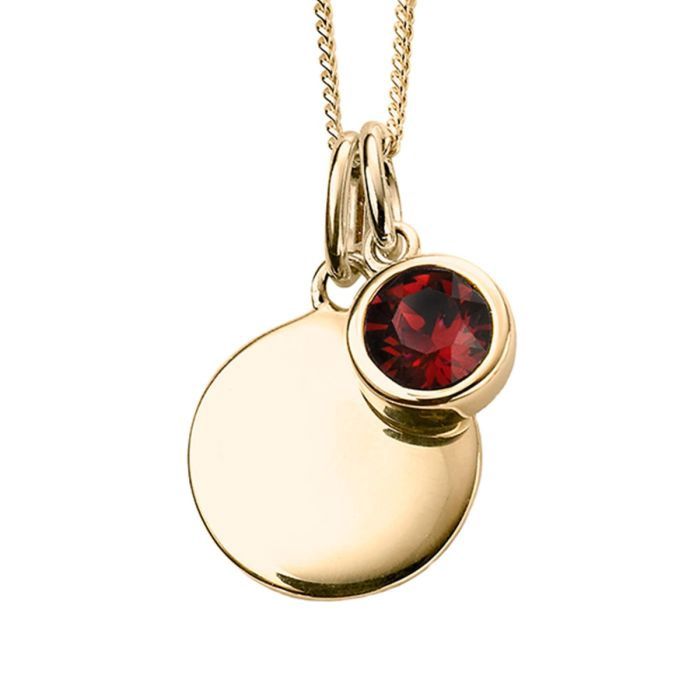 Silver Gold Plated Birthstone Pendant Necklace, Stone: January (Burgundy)