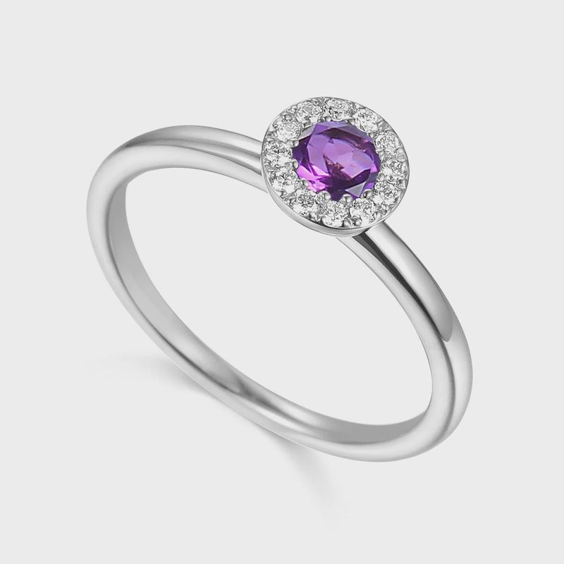 9ct White Gold 0.28ct Amethyst &amp; 0.10ct Diamond Ring