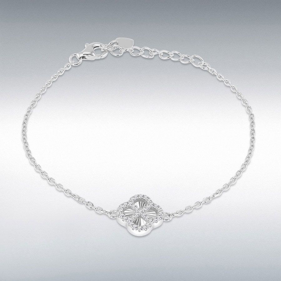 Sterling Silver Rainbow Clover and White CZ Adjustable Bracelet