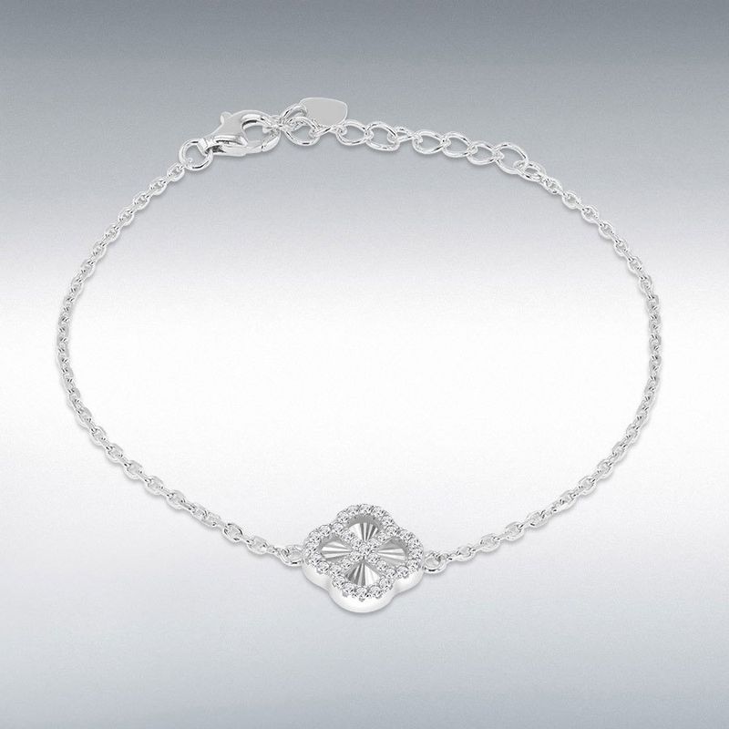 Sterling Silver Rainbow Clover and White CZ Adjustable Bracelet